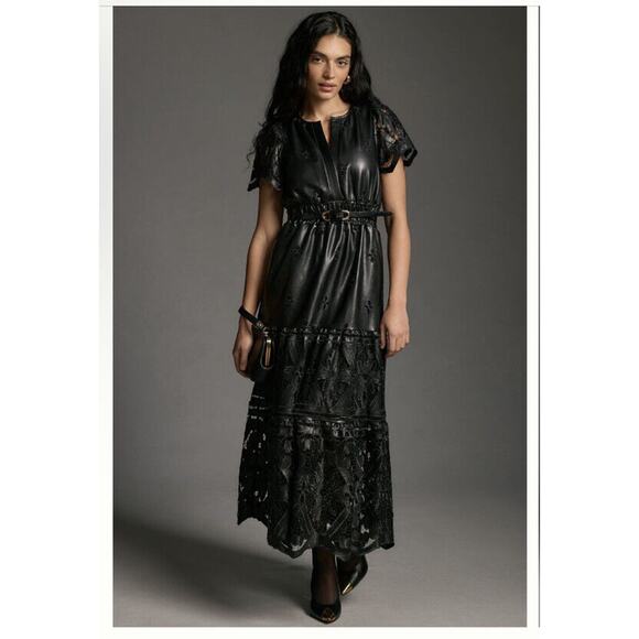 Anthropologie The Somerset Fuax Leather Edition Maxi Dress Size X- Small Black - Picture 1 of 16